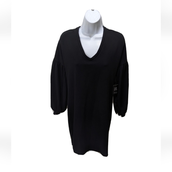 NWT Express Puff Sleeve Dress S Long Sleeve Black Drop Shoulder Sheath Oversized - Picture 1 of 10